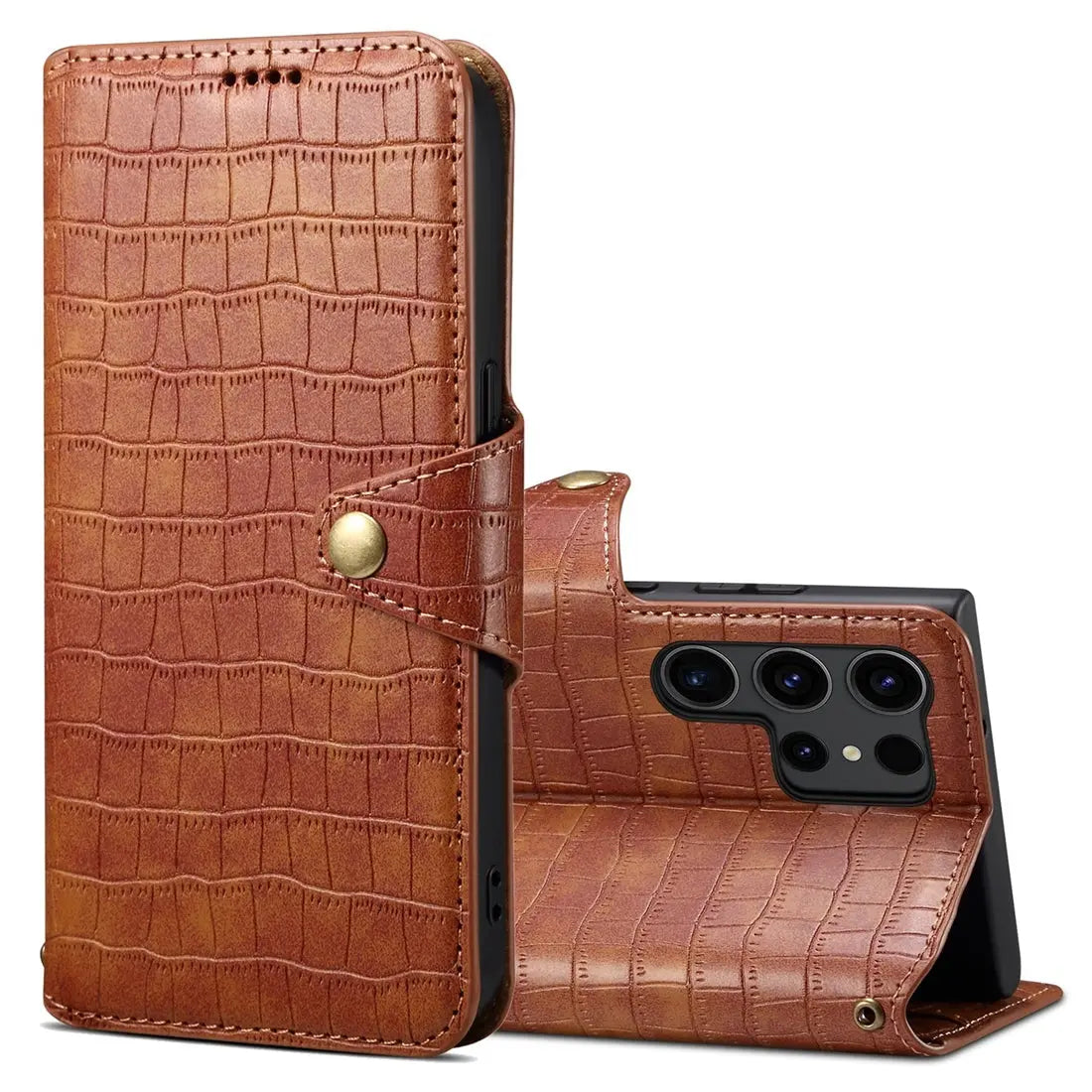 Samsung Galaxy S23 Ultra 5G Denior Leather Case - Crocodile Texture with Oil Edge, Wallet & Kickstand Features-buycases.co.uk
