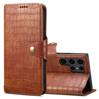 Samsung Galaxy S23 Ultra 5G Denior Leather Case - Crocodile Texture with Oil Edge, Wallet & Kickstand Features-buycases.co.uk