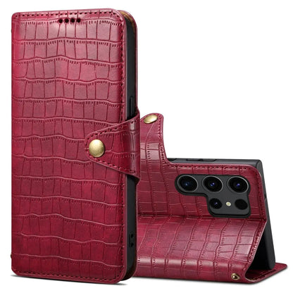Samsung Galaxy S23 Ultra 5G Denior Leather Case - Crocodile Texture with Oil Edge, Wallet & Kickstand Features-buycases.co.uk