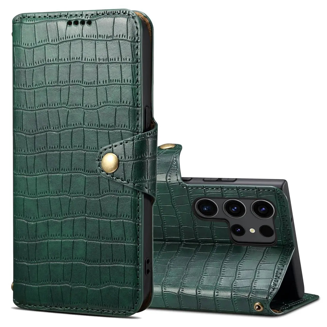 Samsung Galaxy S23 Ultra 5G Denior Leather Case - Crocodile Texture with Oil Edge, Wallet & Kickstand Features-buycases.co.uk