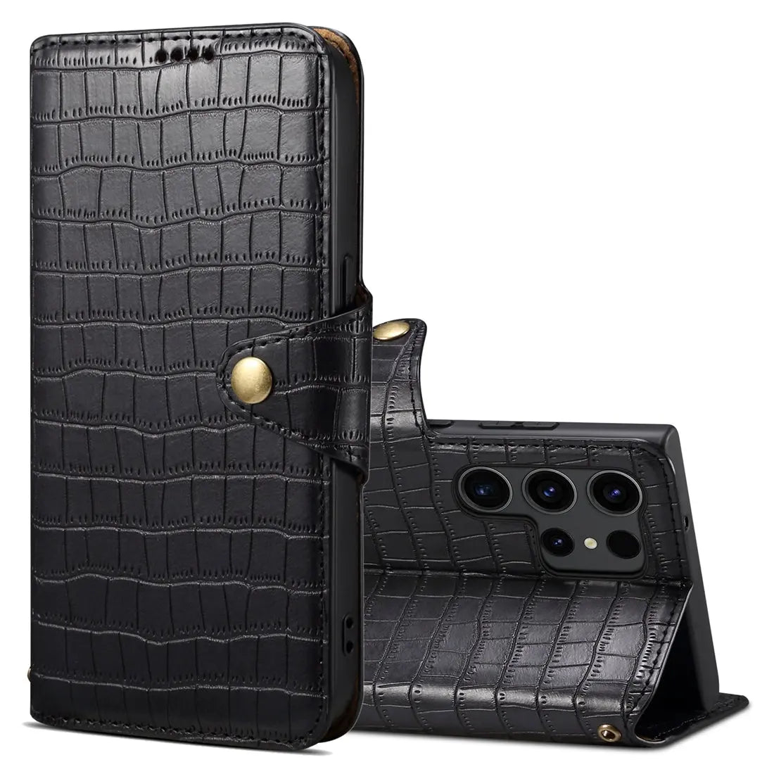 Samsung Galaxy S23 Ultra 5G Denior Leather Case - Crocodile Texture with Oil Edge, Wallet & Kickstand Features-buycases.co.uk