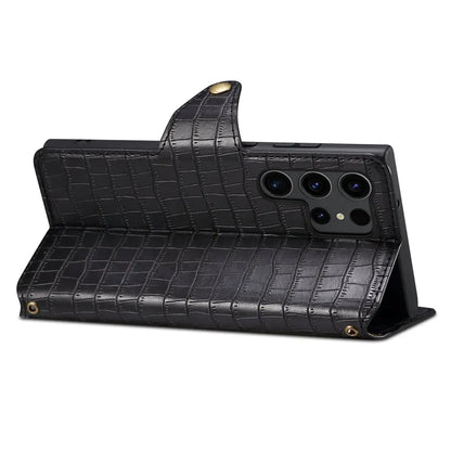 Samsung Galaxy S23 Ultra 5G Denior Leather Case - Crocodile Texture with Oil Edge, Wallet & Kickstand Features-buycases.co.uk