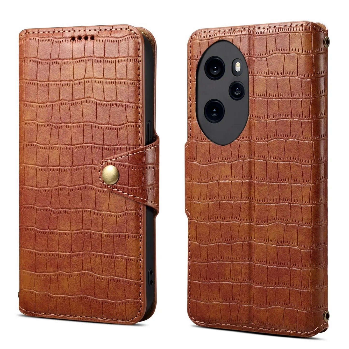 Honor 100 Pro Denior Leather Case - Crocodile Texture with Oil Edge, Wallet & Kickstand Features-buycases.co.uk
