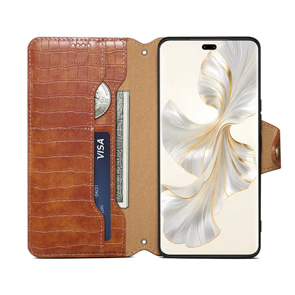 Honor 100 Pro Denior Leather Case - Crocodile Texture with Oil Edge, Wallet & Kickstand Features-buycases.co.uk