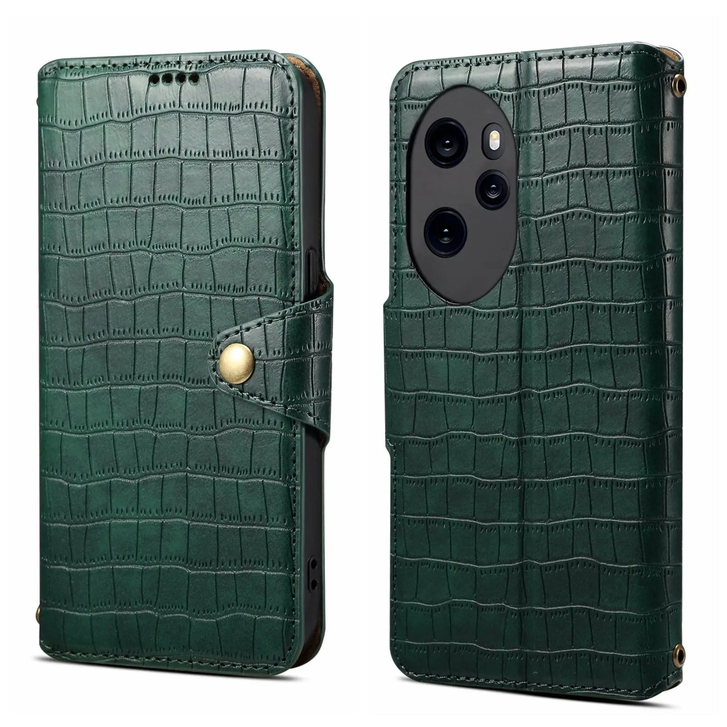 Honor 100 Pro Denior Leather Case - Crocodile Texture with Oil Edge, Wallet & Kickstand Features-buycases.co.uk