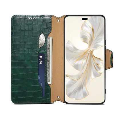 Honor 100 Pro Denior Leather Case - Crocodile Texture with Oil Edge, Wallet & Kickstand Features-buycases.co.uk