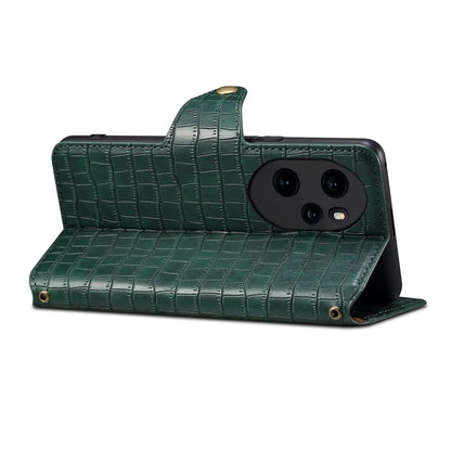 Honor 100 Pro Denior Leather Case - Crocodile Texture with Oil Edge, Wallet & Kickstand Features-buycases.co.uk