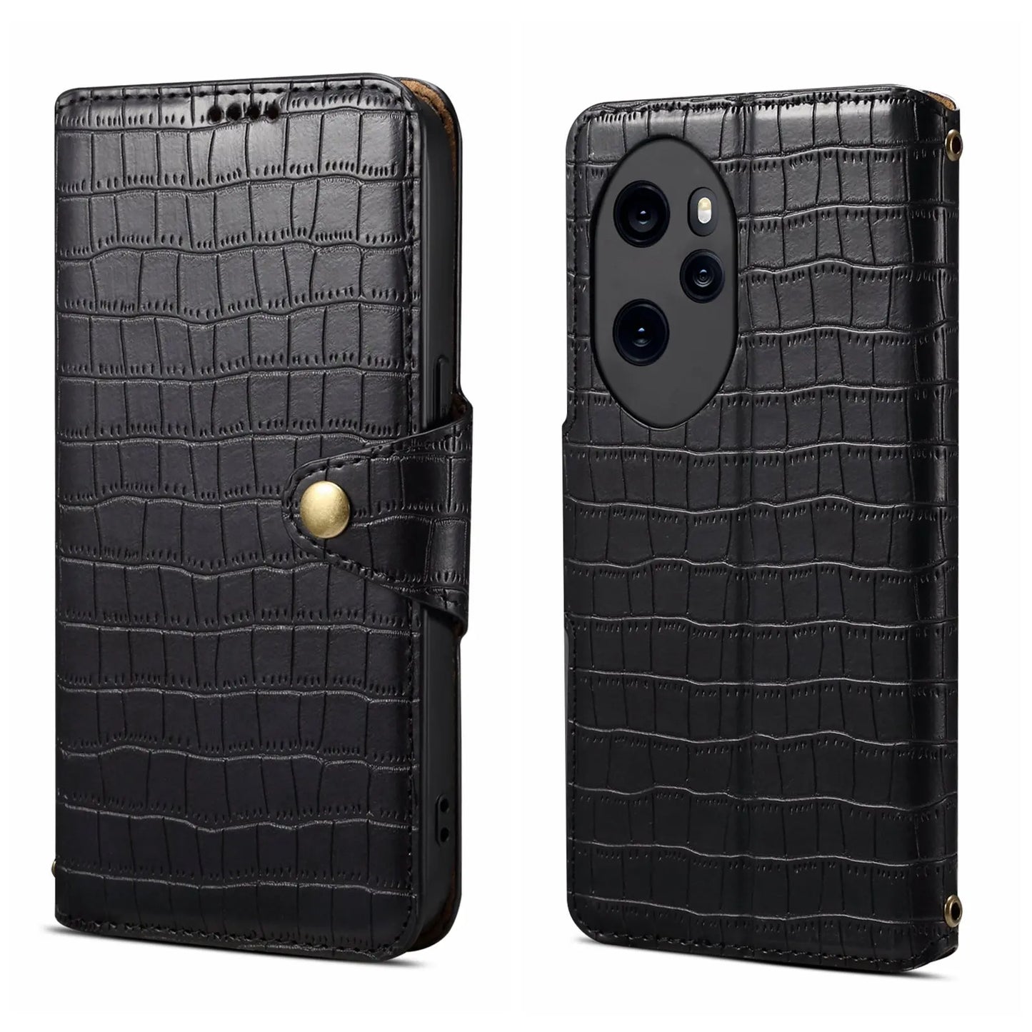 Honor 100 Pro Denior Leather Case - Crocodile Texture with Oil Edge, Wallet & Kickstand Features-buycases.co.uk