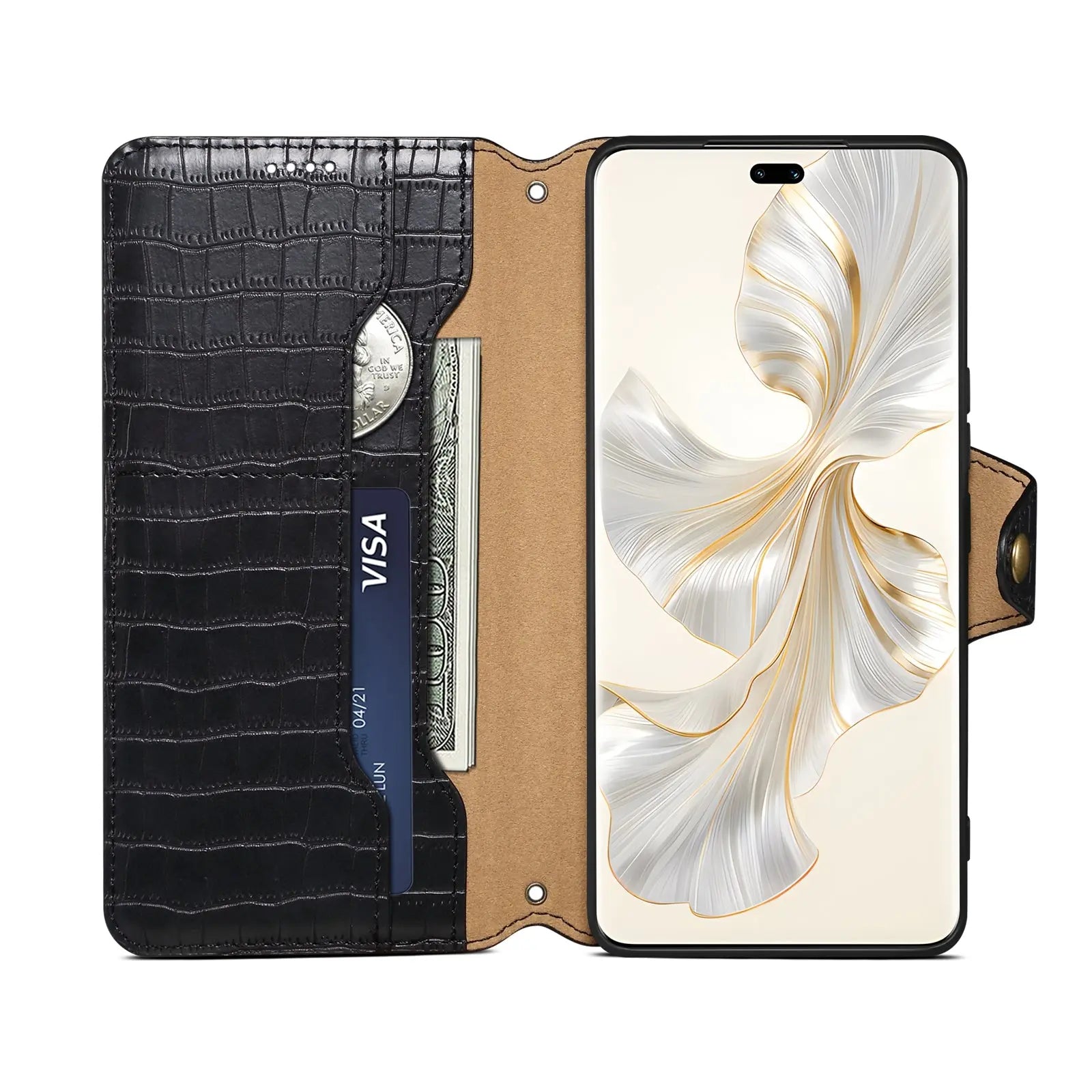 Honor 100 Pro Denior Leather Case - Crocodile Texture with Oil Edge, Wallet & Kickstand Features-buycases.co.uk