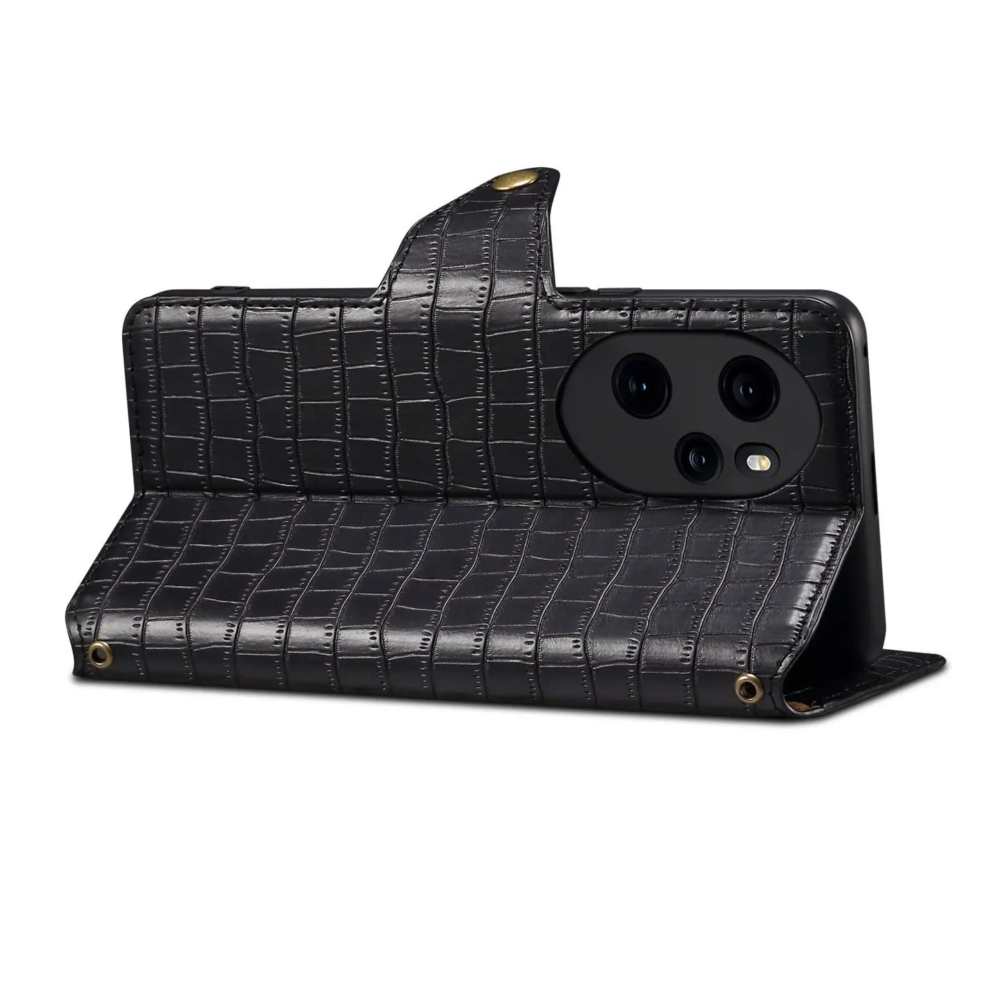 Honor 100 Pro Denior Leather Case - Crocodile Texture with Oil Edge, Wallet & Kickstand Features-buycases.co.uk