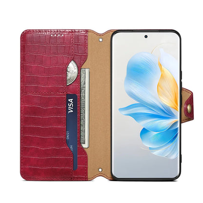 Honor 100 Denior Leather Case - Crocodile Texture with Oil Edge, Wallet & Kickstand Features-buycases.co.uk