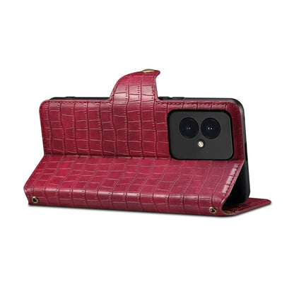 Honor 100 Denior Leather Case - Crocodile Texture with Oil Edge, Wallet & Kickstand Features-buycases.co.uk