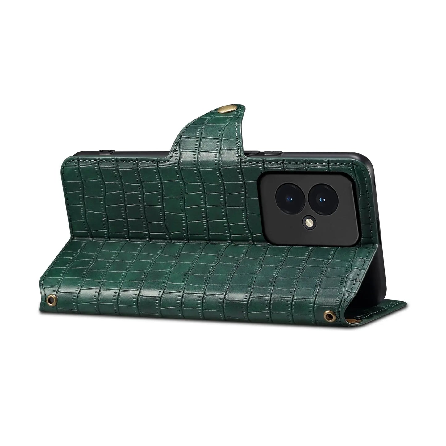 Honor 100 Denior Leather Case - Crocodile Texture with Oil Edge, Wallet & Kickstand Features-buycases.co.uk