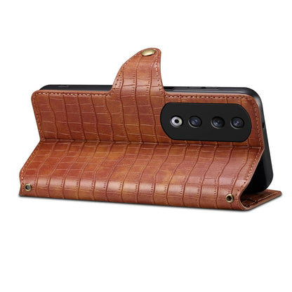 Honor 90 Pro Denior Leather Case - Crocodile Texture with Oil Edge, Wallet & Kickstand Features-buycases.co.uk