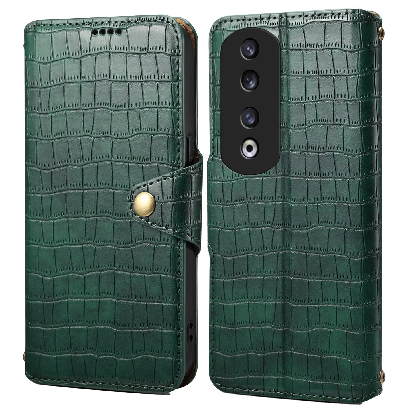 Honor 90 Pro Denior Leather Case - Crocodile Texture with Oil Edge, Wallet & Kickstand Features-buycases.co.uk