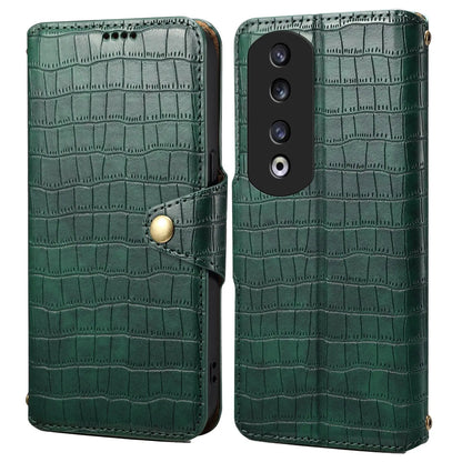 Honor 90 Pro Denior Leather Case - Crocodile Texture with Oil Edge, Wallet & Kickstand Features-buycases.co.uk