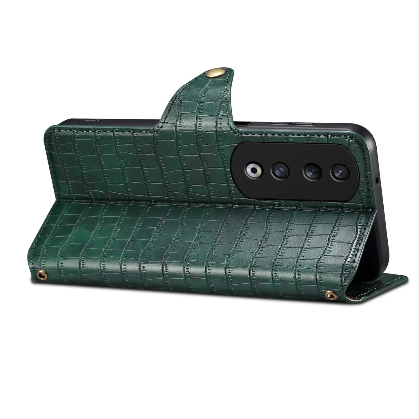 Honor 90 Pro Denior Leather Case - Crocodile Texture with Oil Edge, Wallet & Kickstand Features-buycases.co.uk