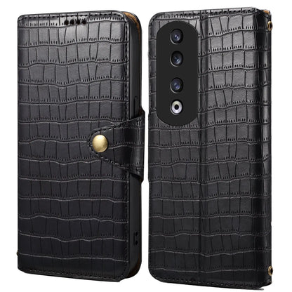 Honor 90 Pro Denior Leather Case - Crocodile Texture with Oil Edge, Wallet & Kickstand Features-buycases.co.uk