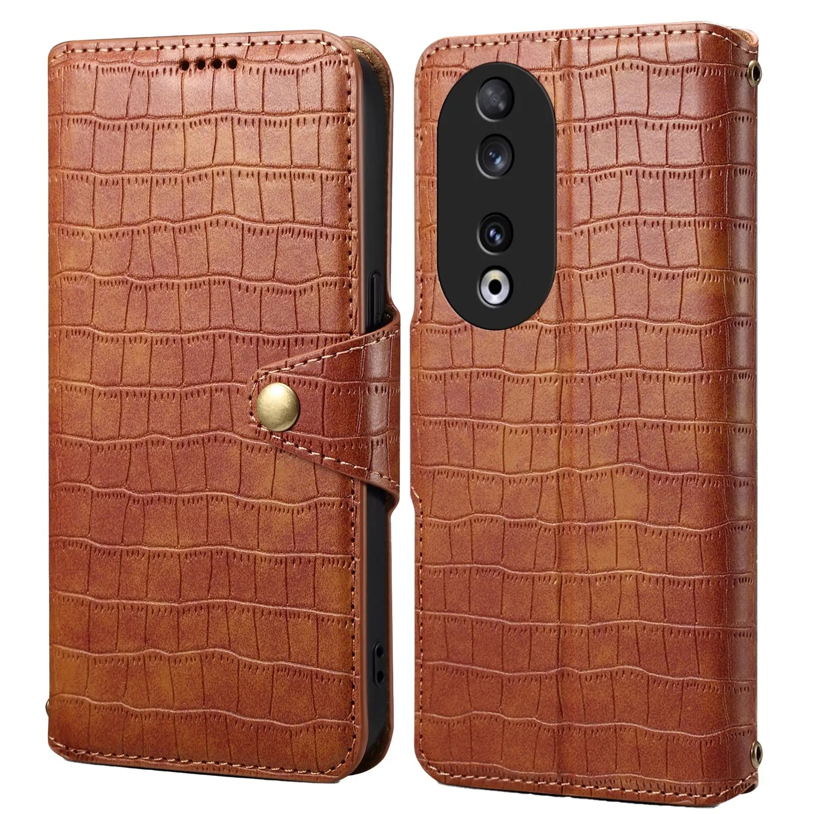 Honor 90 Denior Leather Case - Crocodile Texture with Oil Edge, Wallet & Kickstand Features-buycases.co.uk