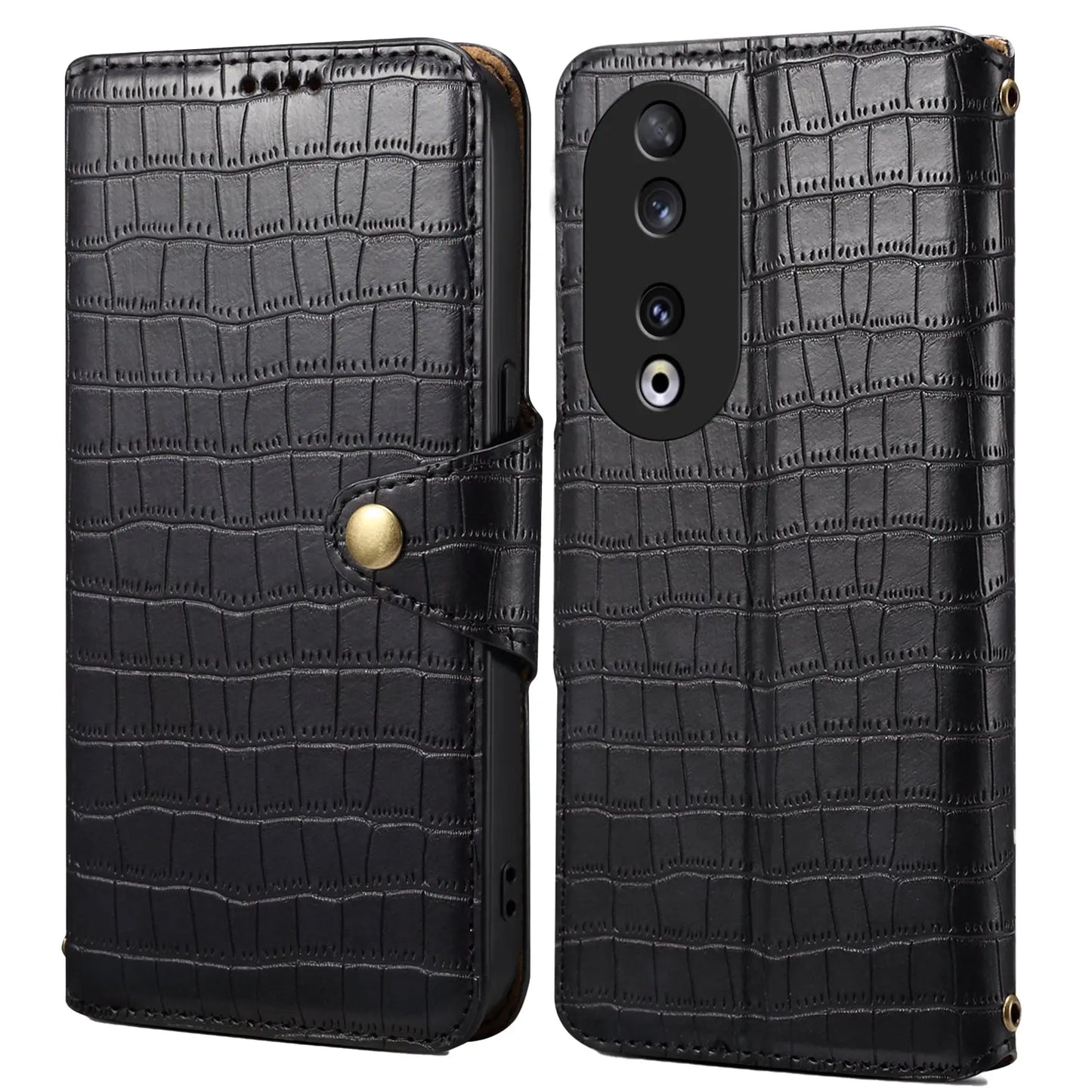 Honor 90 Denior Leather Case - Crocodile Texture with Oil Edge, Wallet & Kickstand Features-buycases.co.uk