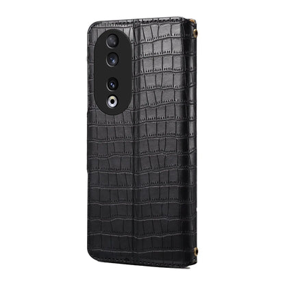 Honor 90 Denior Leather Case - Crocodile Texture with Oil Edge, Wallet & Kickstand Features-buycases.co.uk