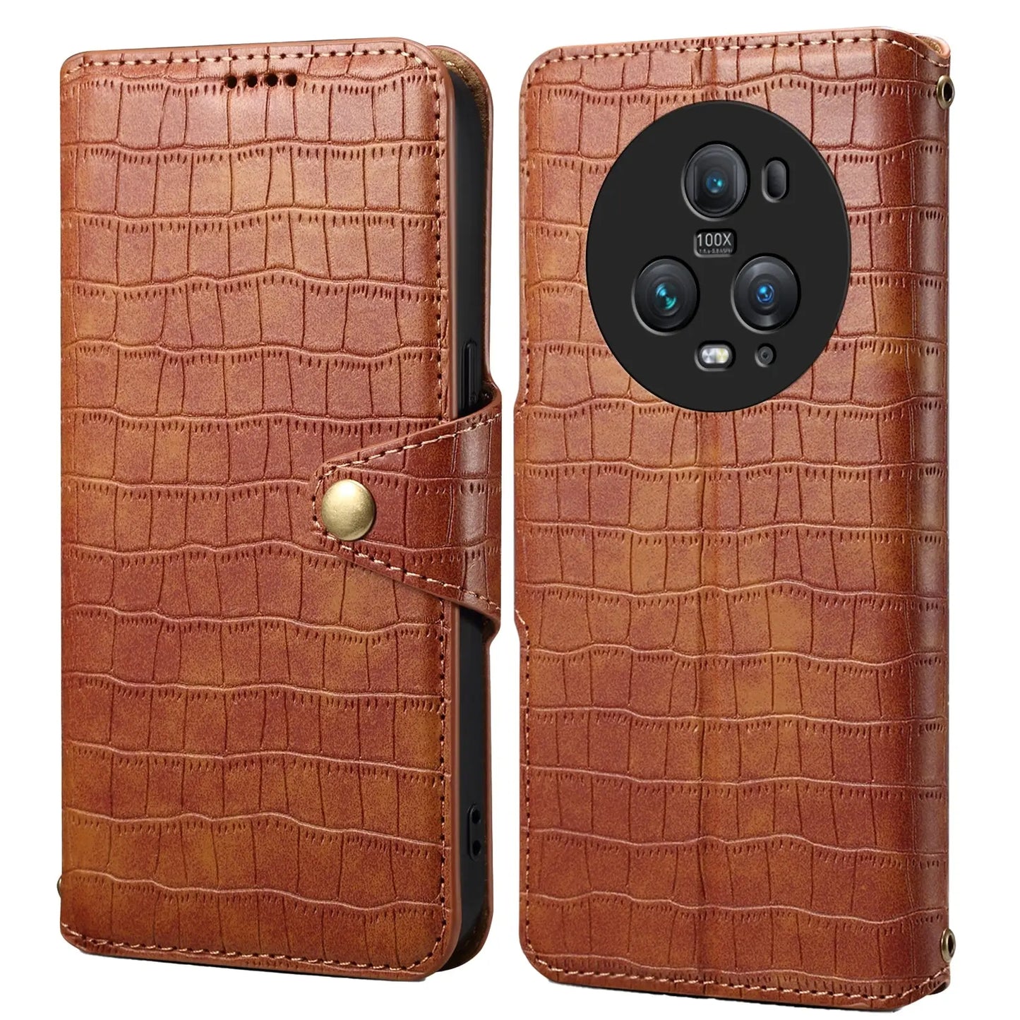 Honor Magic5 Pro Denior Leather Case - Crocodile Texture with Oil Edge, Wallet & Kickstand Features-buycases.co.uk
