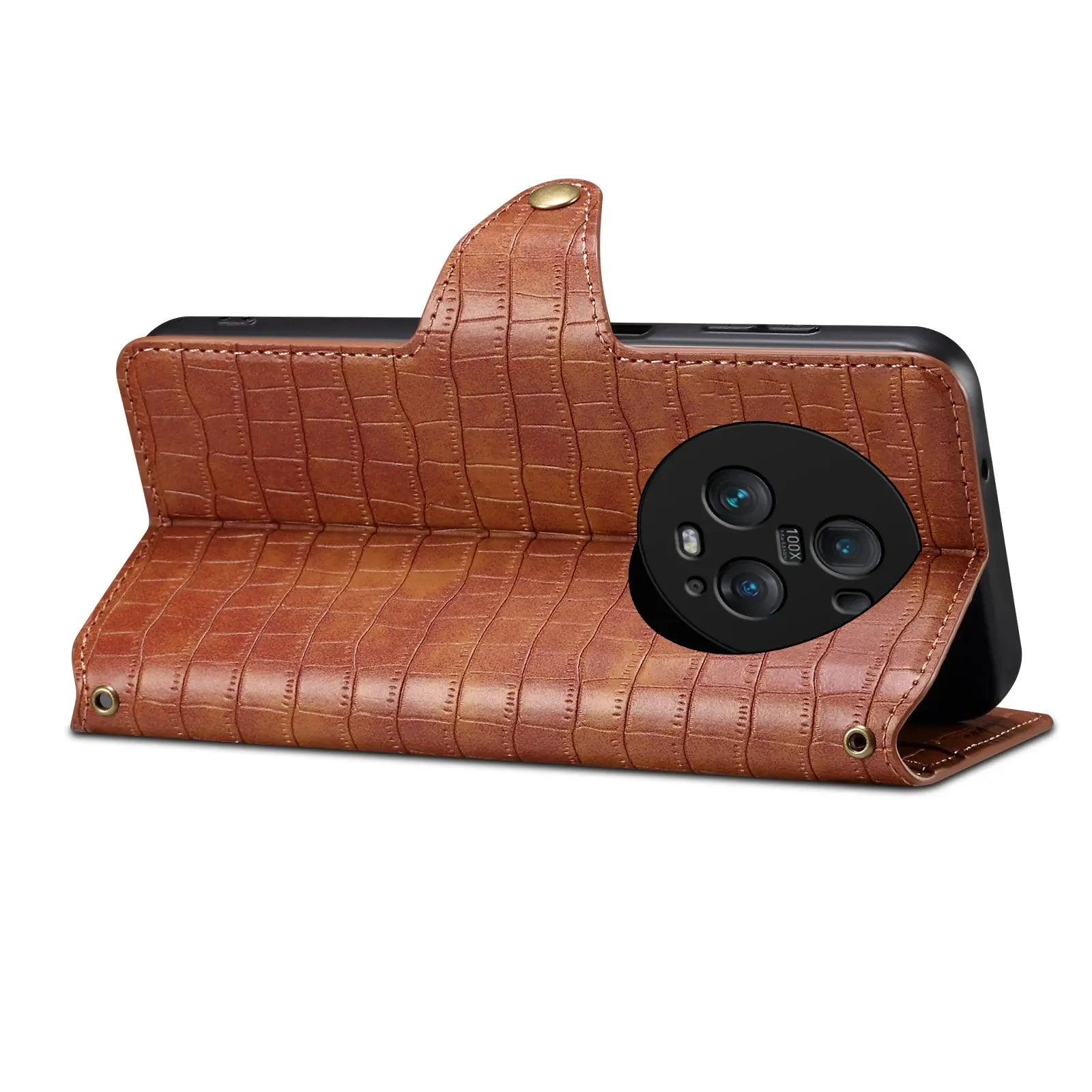 Honor Magic5 Pro Denior Leather Case - Crocodile Texture with Oil Edge, Wallet & Kickstand Features-buycases.co.uk