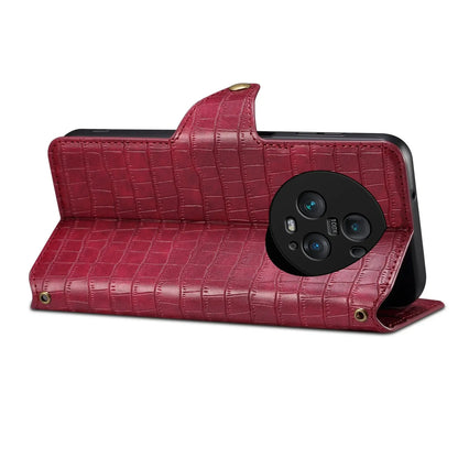 Honor Magic5 Pro Denior Leather Case - Crocodile Texture with Oil Edge, Wallet & Kickstand Features-buycases.co.uk
