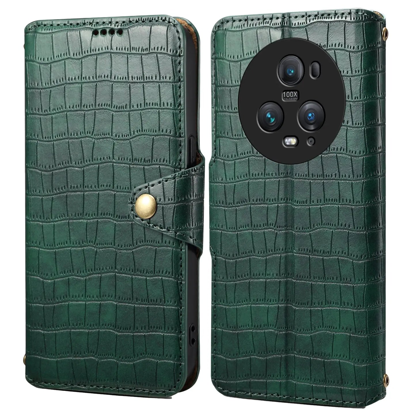 Honor Magic5 Pro Denior Leather Case - Crocodile Texture with Oil Edge, Wallet & Kickstand Features-buycases.co.uk