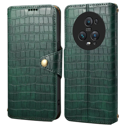 Honor Magic5 Pro Denior Leather Case - Crocodile Texture with Oil Edge, Wallet & Kickstand Features-buycases.co.uk