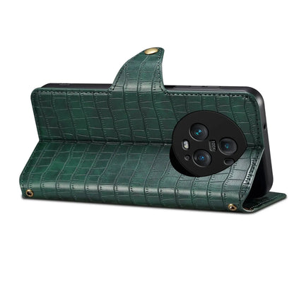Honor Magic5 Pro Denior Leather Case - Crocodile Texture with Oil Edge, Wallet & Kickstand Features-buycases.co.uk