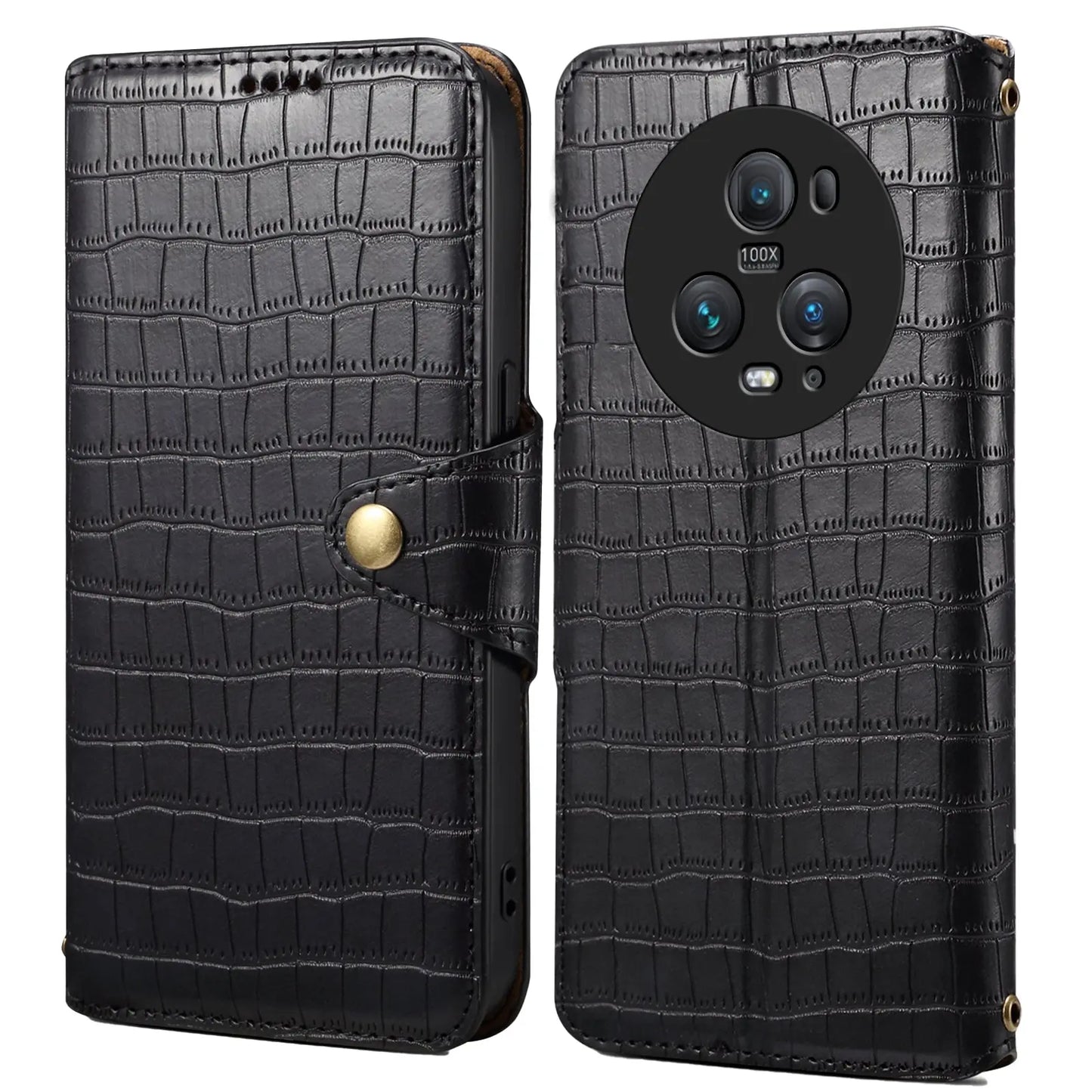 Honor Magic5 Pro Denior Leather Case - Crocodile Texture with Oil Edge, Wallet & Kickstand Features-buycases.co.uk