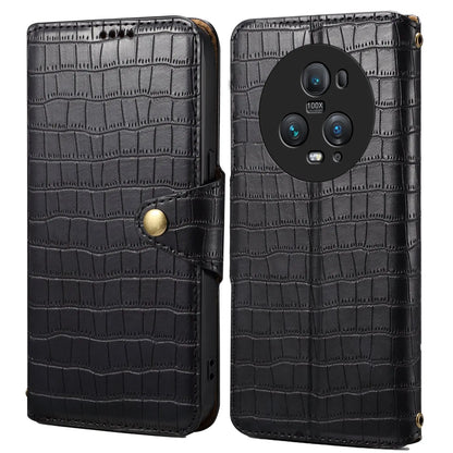 Honor Magic5 Pro Denior Leather Case - Crocodile Texture with Oil Edge, Wallet & Kickstand Features-buycases.co.uk