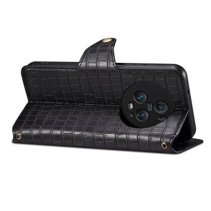 Honor Magic5 Pro Denior Leather Case - Crocodile Texture with Oil Edge, Wallet & Kickstand Features-buycases.co.uk