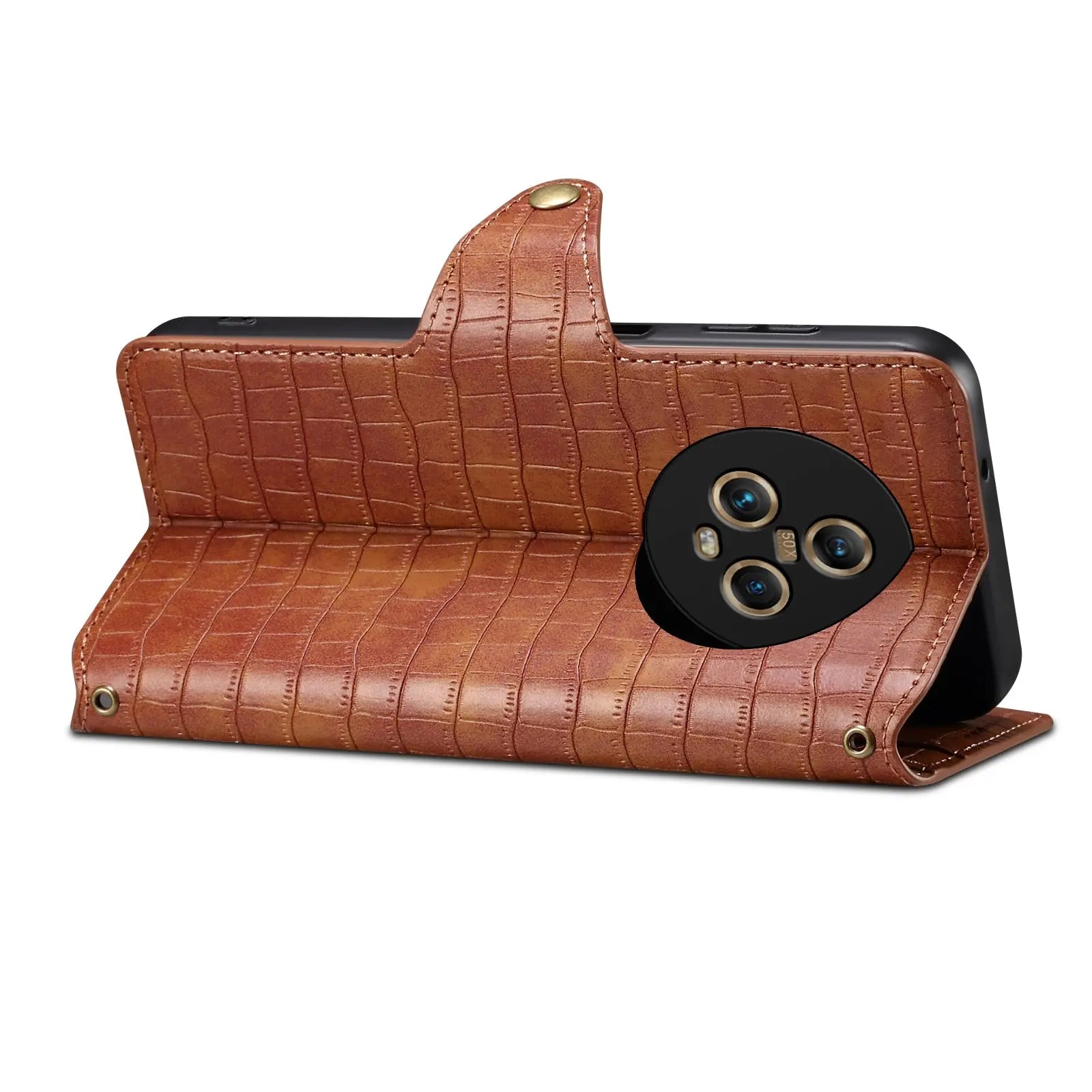 Honor Magic5 Denior Leather Case - Crocodile Texture with Oil Edge, Wallet & Kickstand Features-buycases.co.uk