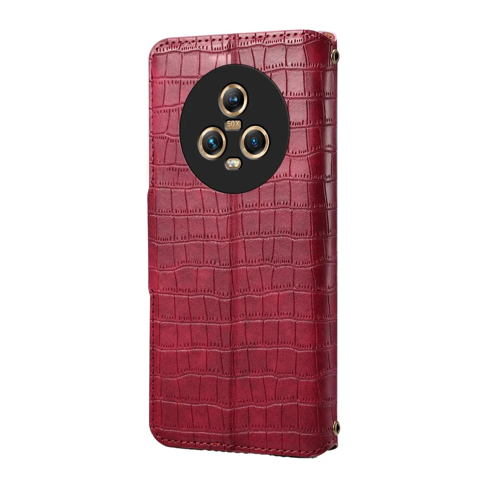 Honor Magic5 Denior Leather Case - Crocodile Texture with Oil Edge, Wallet & Kickstand Features-buycases.co.uk