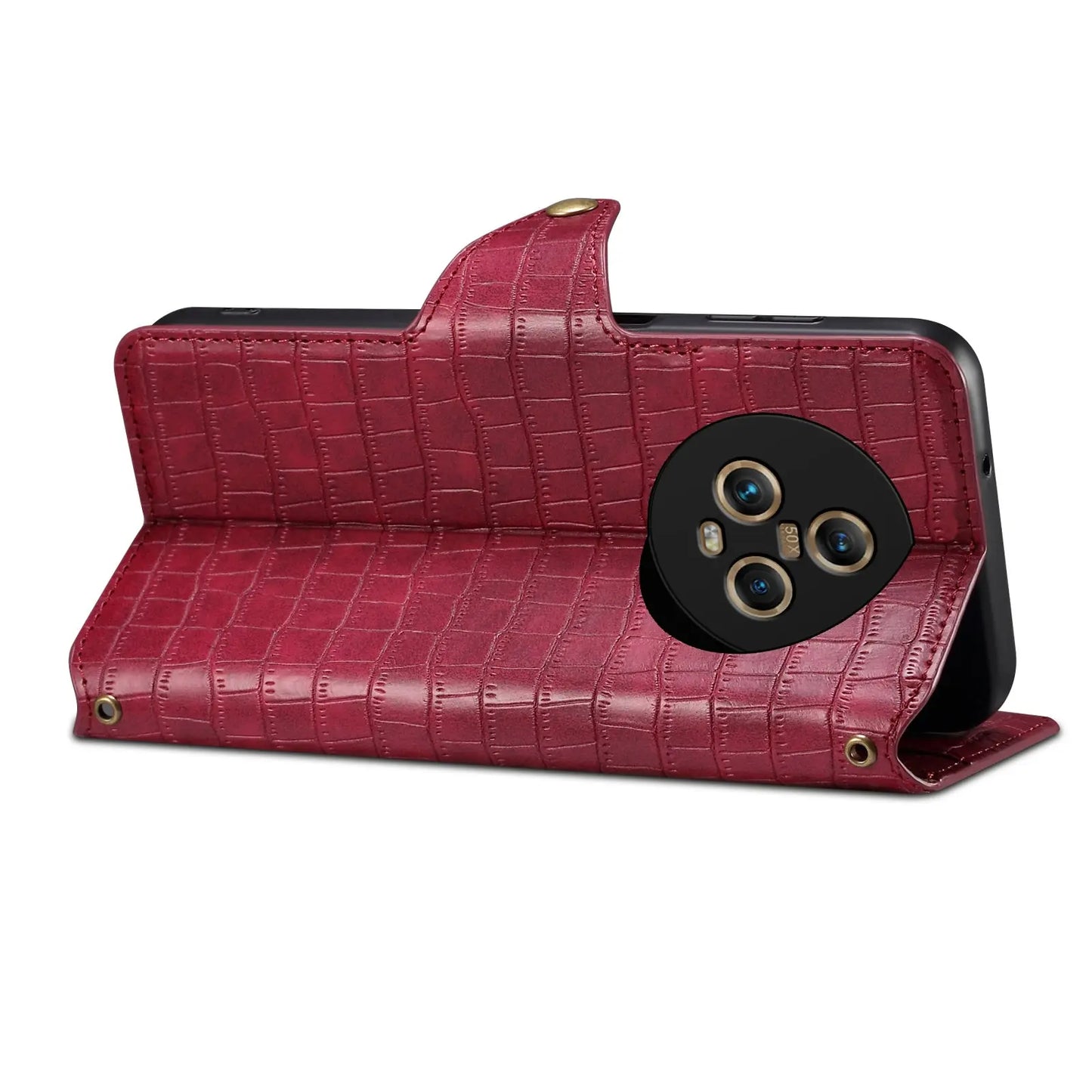 Honor Magic5 Denior Leather Case - Crocodile Texture with Oil Edge, Wallet & Kickstand Features-buycases.co.uk