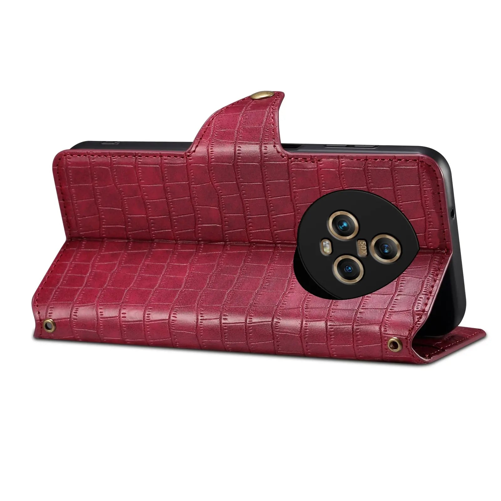 Honor Magic5 Denior Leather Case - Crocodile Texture with Oil Edge, Wallet & Kickstand Features-buycases.co.uk