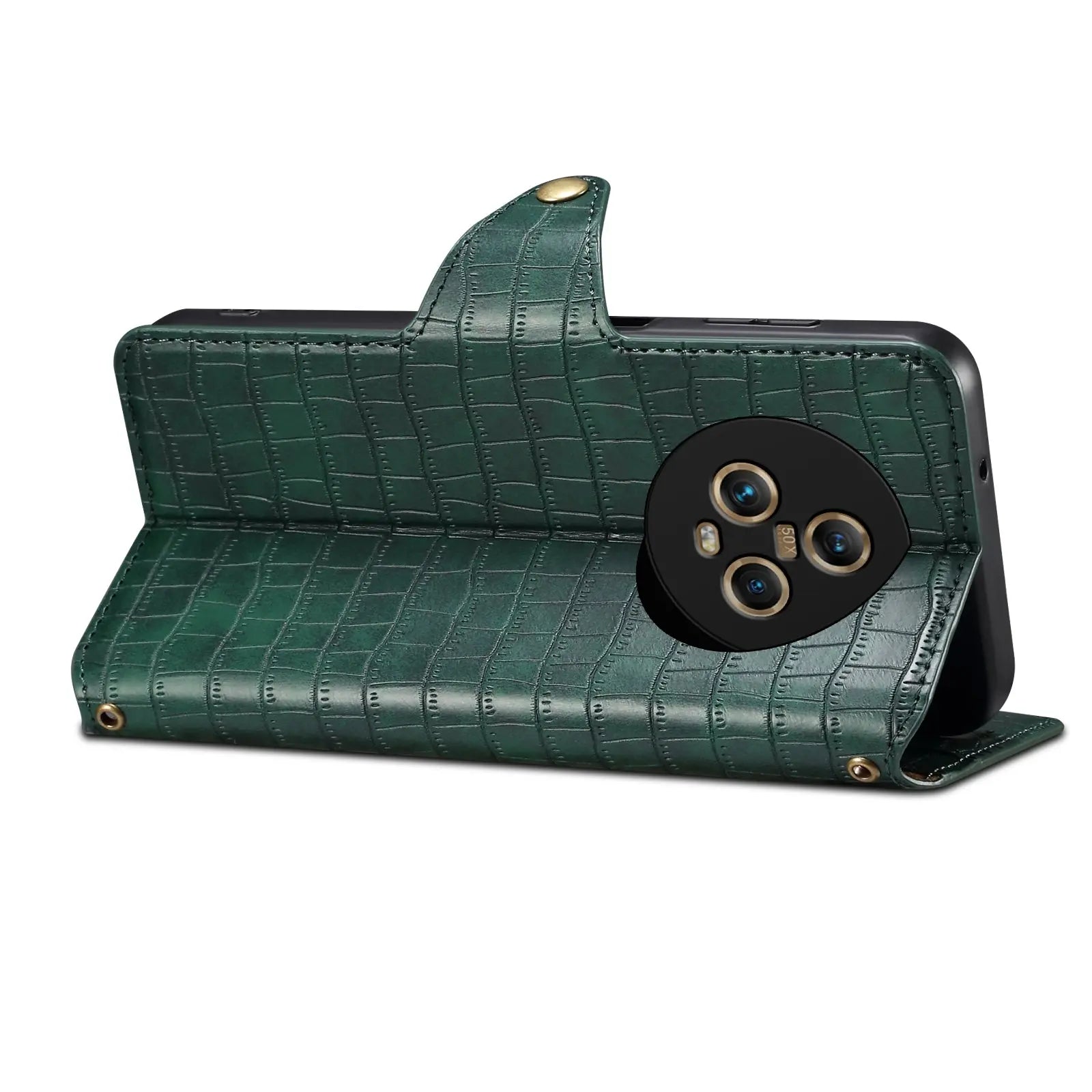 Honor Magic5 Denior Leather Case - Crocodile Texture with Oil Edge, Wallet & Kickstand Features-buycases.co.uk