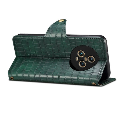Honor Magic5 Denior Leather Case - Crocodile Texture with Oil Edge, Wallet & Kickstand Features-buycases.co.uk