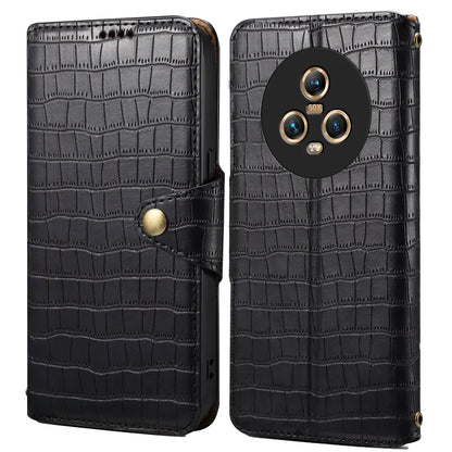 Honor Magic5 Denior Leather Case - Crocodile Texture with Oil Edge, Wallet & Kickstand Features-buycases.co.uk