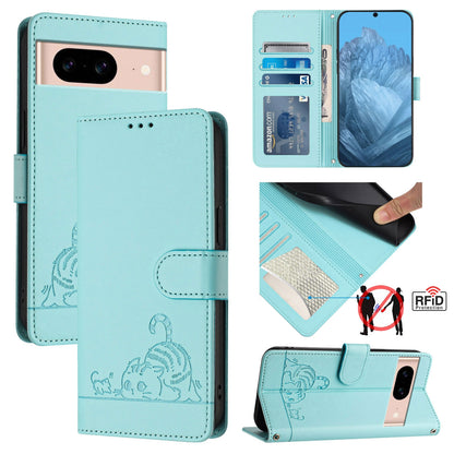 Google Pixel 8A Cat and Mouse Embossed PU Leather RFID Case with Wallet Slots, Anti-Fall Protection, Kickstand, and Lanyard-buycases.co.uk