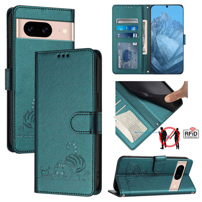 Google Pixel 8A Cat and Mouse Embossed PU Leather RFID Case with Wallet Slots, Anti-Fall Protection, Kickstand, and Lanyard-buycases.co.uk