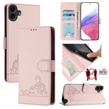 Nothing CMF Phone 1 Cat and Mouse Embossed PU Leather RFID Case with Wallet Slots, Anti-Fall Protection, Kickstand, and Lanyard-buycases.co.uk