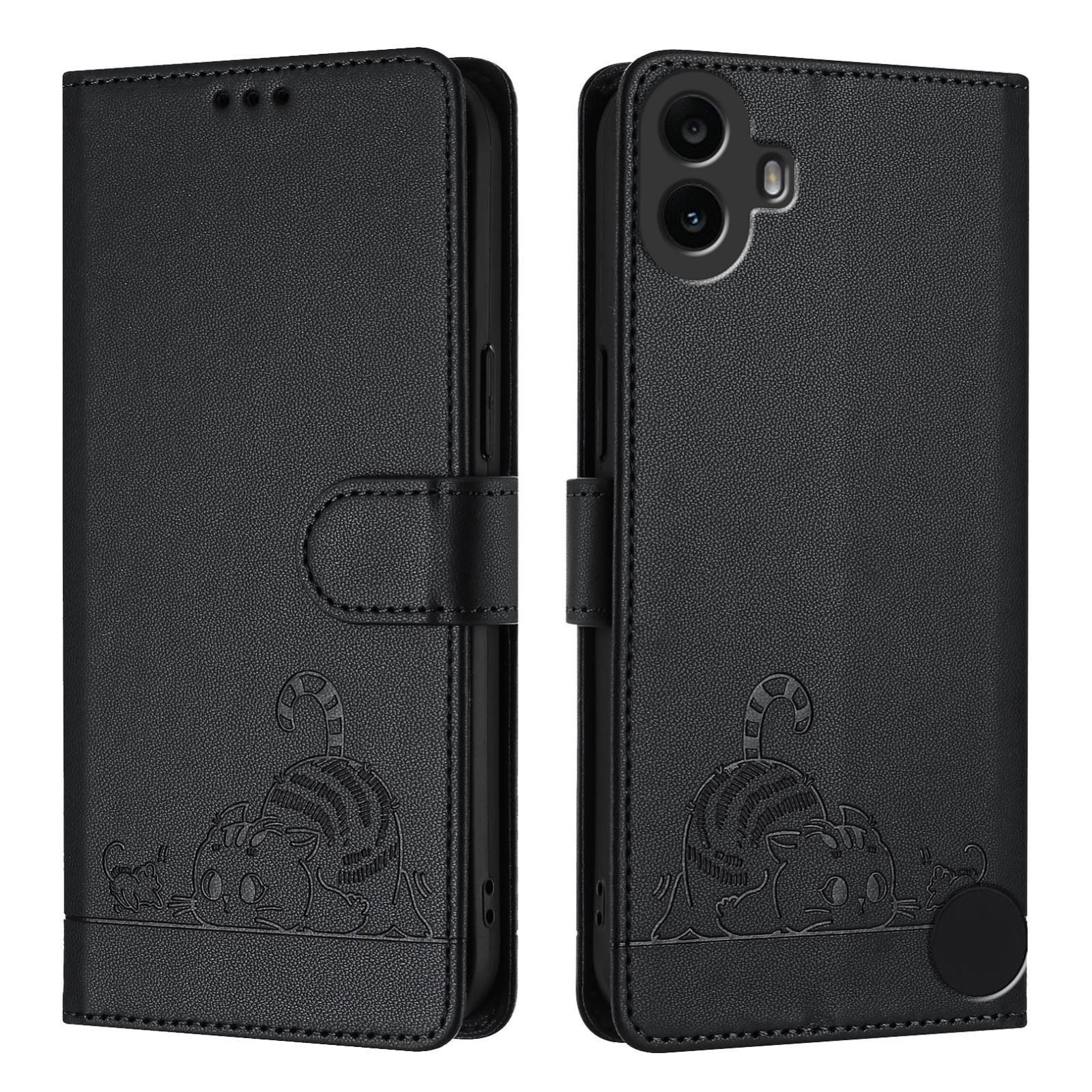 Nothing CMF Phone 1 Cat and Mouse Embossed PU Leather RFID Case with Wallet Slots, Anti-Fall Protection, Kickstand, and Lanyard-buycases.co.uk