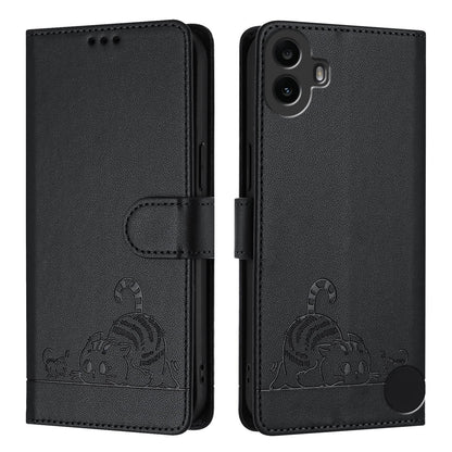 Nothing CMF Phone 1 Cat and Mouse Embossed PU Leather RFID Case with Wallet Slots, Anti-Fall Protection, Kickstand, and Lanyard-buycases.co.uk