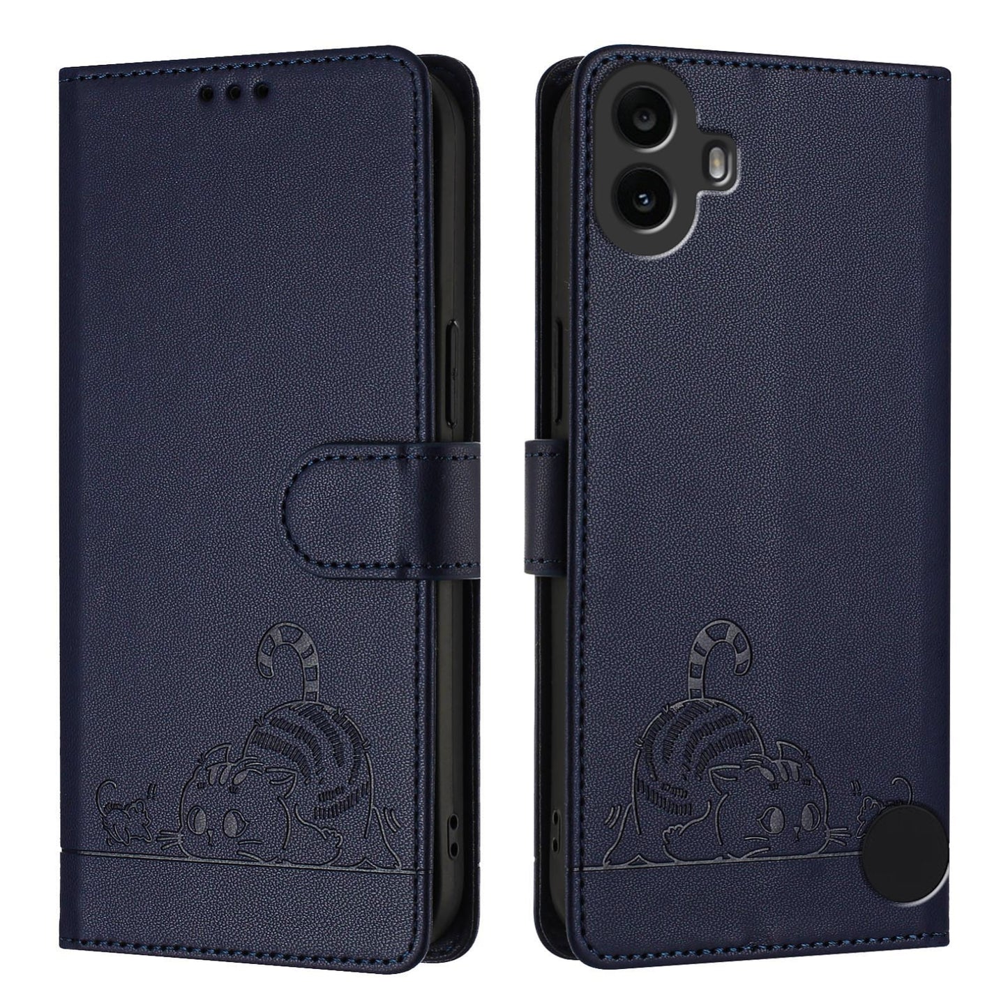 Nothing CMF Phone 1 Cat and Mouse Embossed PU Leather RFID Case with Wallet Slots, Anti-Fall Protection, Kickstand, and Lanyard-buycases.co.uk