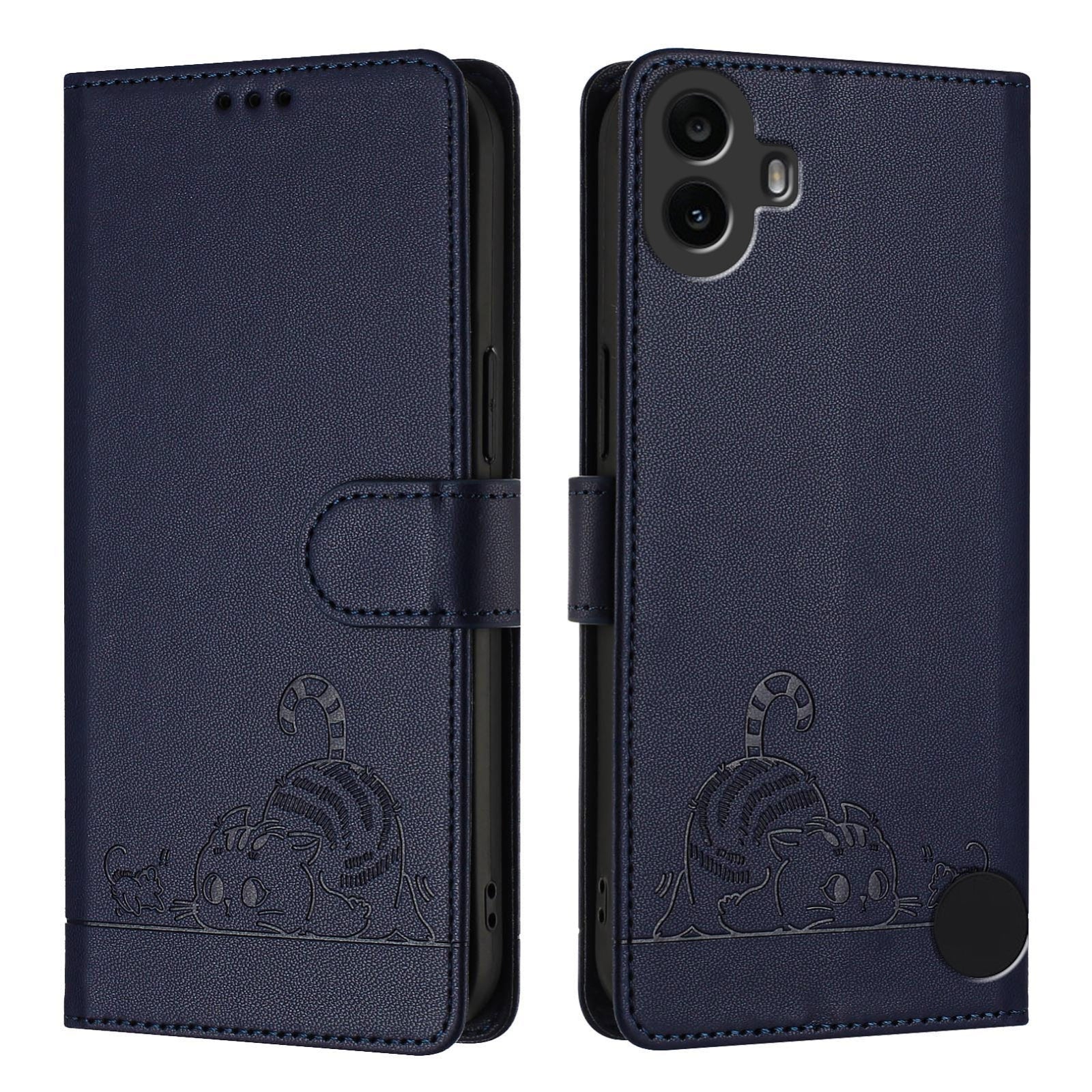 Nothing CMF Phone 1 Cat and Mouse Embossed PU Leather RFID Case with Wallet Slots, Anti-Fall Protection, Kickstand, and Lanyard-buycases.co.uk