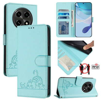 OPPO A2 Pro 5G Cat and Mouse Embossed PU Leather RFID Case with Wallet Slots, Anti-Fall Protection, Kickstand, and Lanyard-buycases.co.uk
