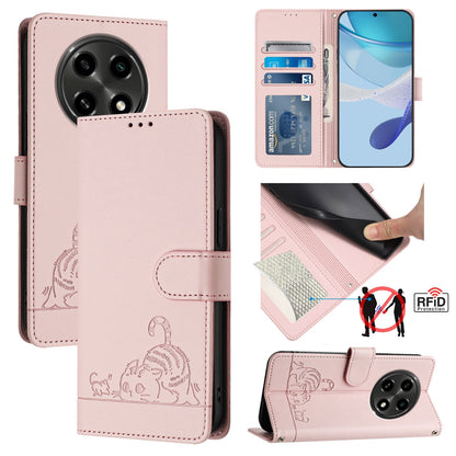 OPPO A3 Pro 5G Cat and Mouse Embossed PU Leather RFID Case with Wallet Slots, Anti-Fall Protection, Kickstand, and Lanyard-buycases.co.uk